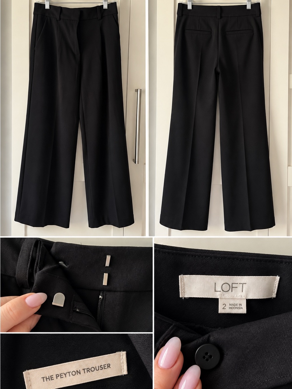 LOFT The Peyton Trouser Black Wide Leg Dress Pants Size 2